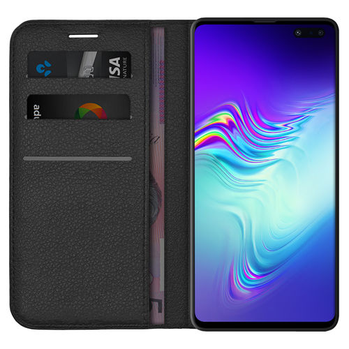 Leather Wallet Case & Card Holder Pouch for Samsung Galaxy S10 5G - Black